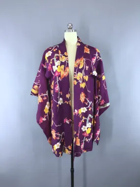 Vintage 1920s Silk Haori Kimono Cardigan / Purple Floral Print