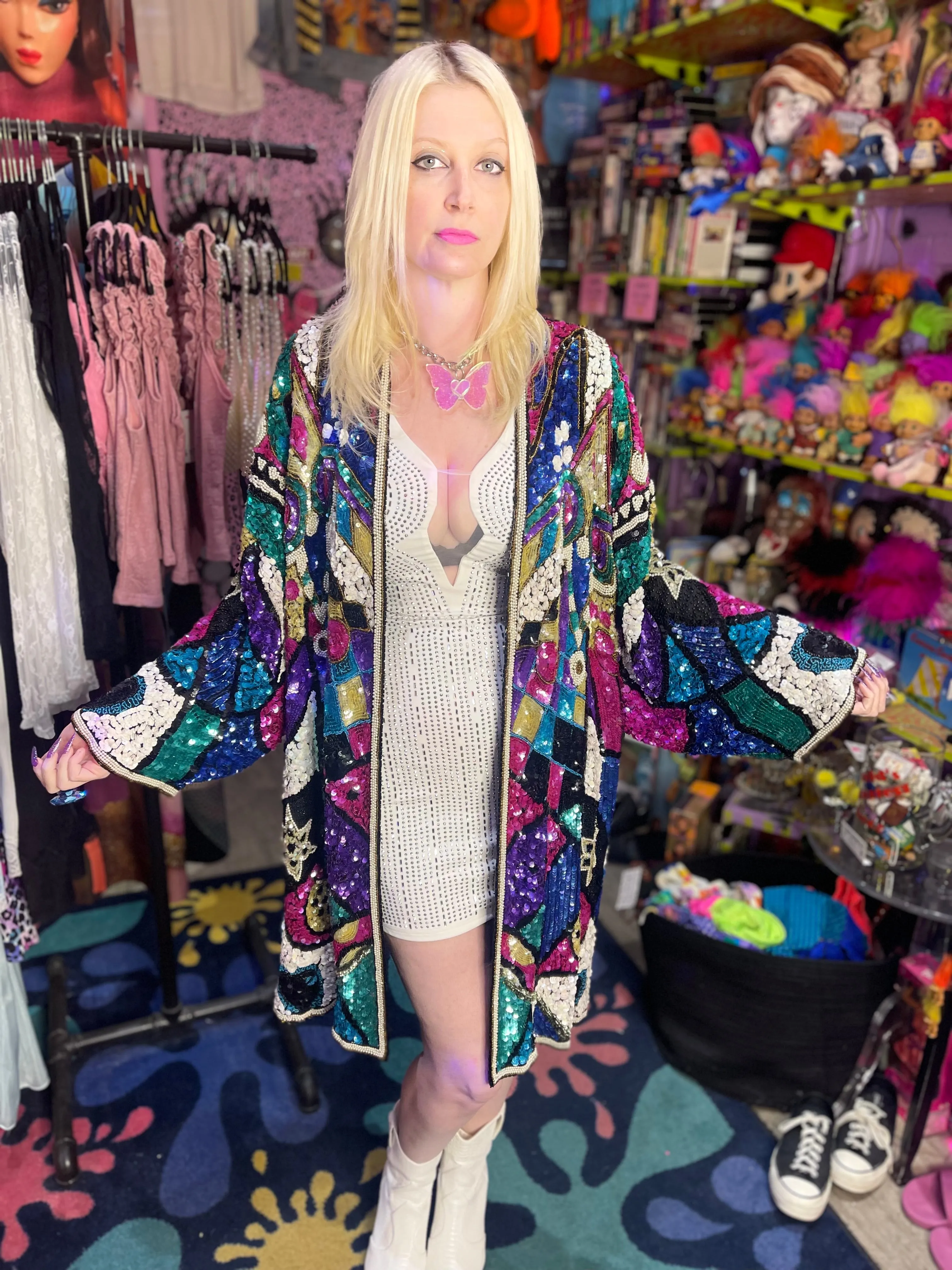 Vintage 80s Sequin Encrusted Kimono Jacket