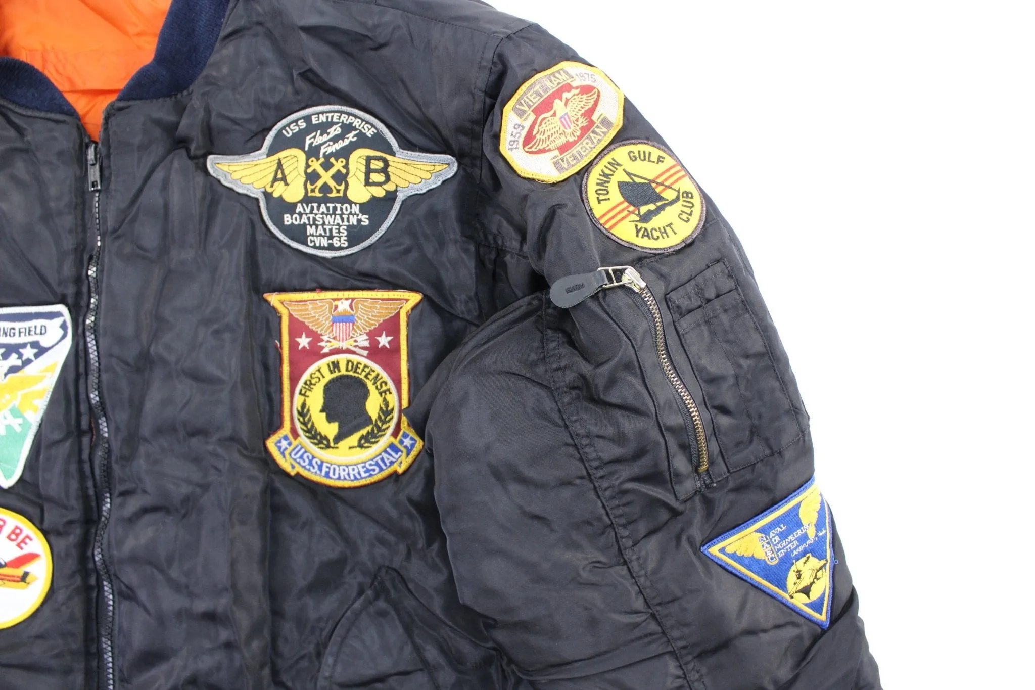 Vintage Military Embroidered Patches Navy Bomber Jacket