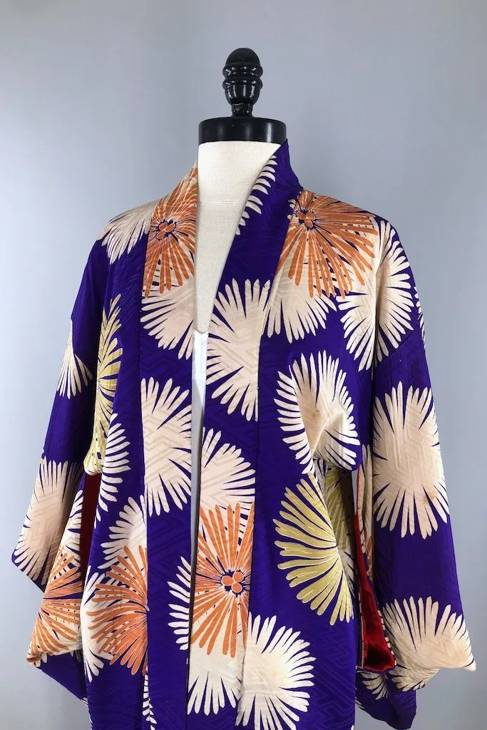 Vintage Purple Floral Kimono Cardigan