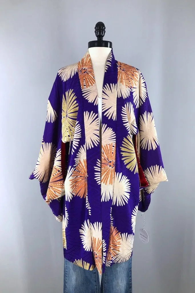 Vintage Purple Floral Kimono Cardigan