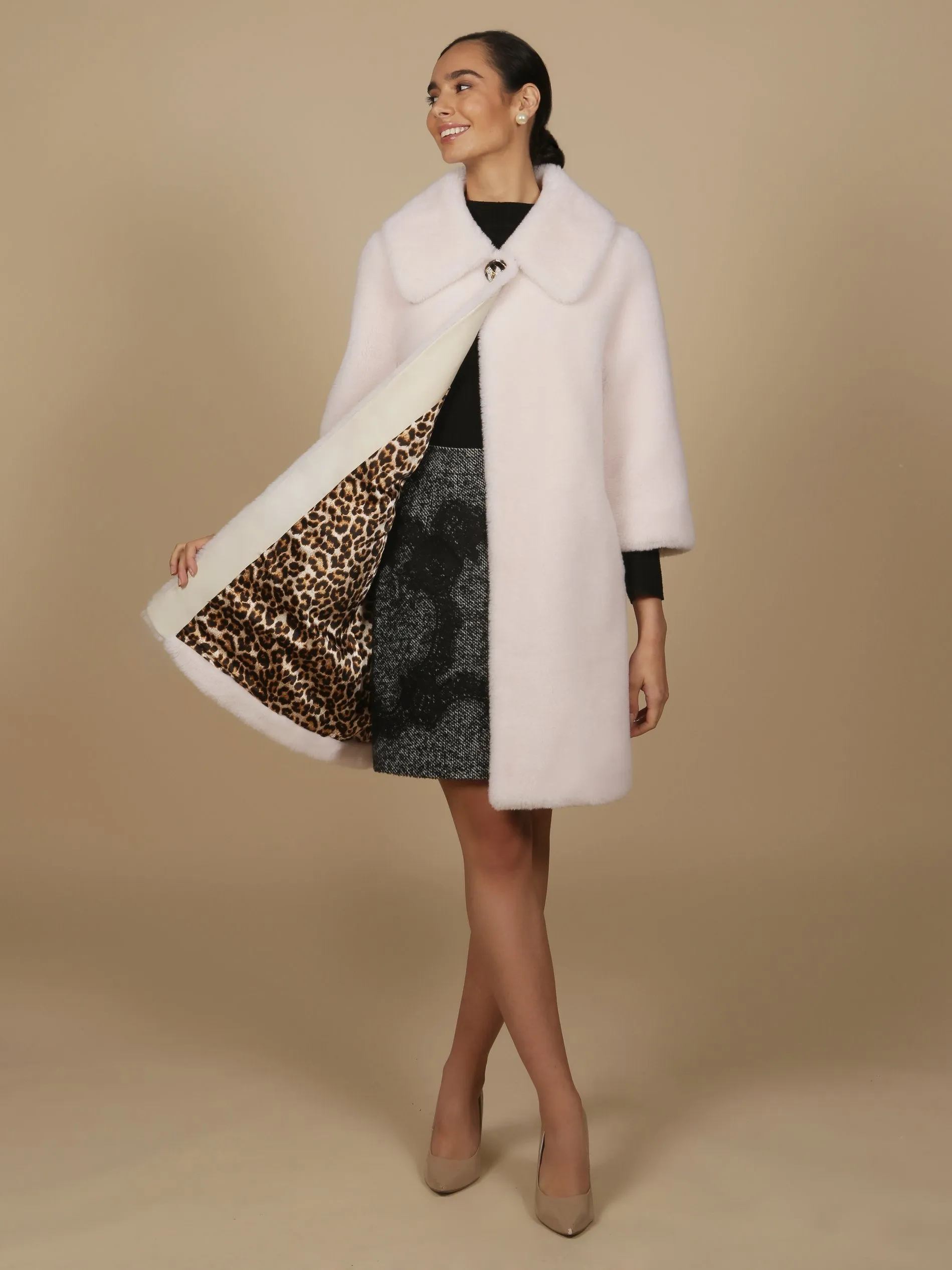 'Vivien' Wool Swing Coat in Bianco