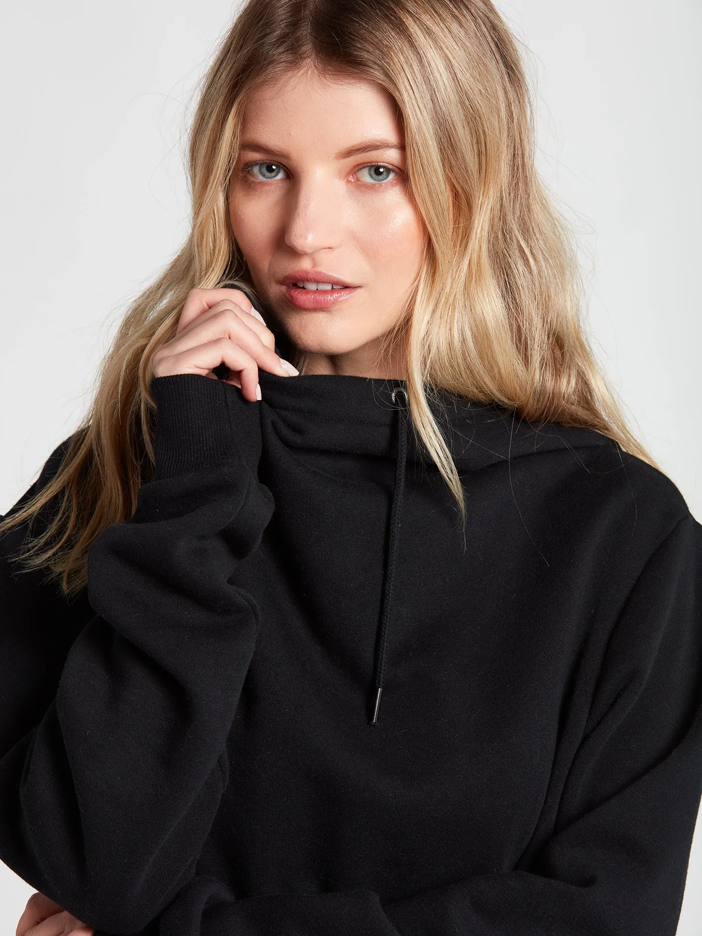 Walk On By High Neck Hoodie - Black