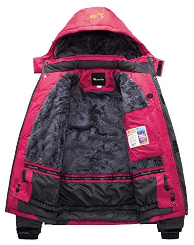 Wantdo Women's Waterproof Mountain Jacket Fleece Ski Jacket US S  Rose Red Small