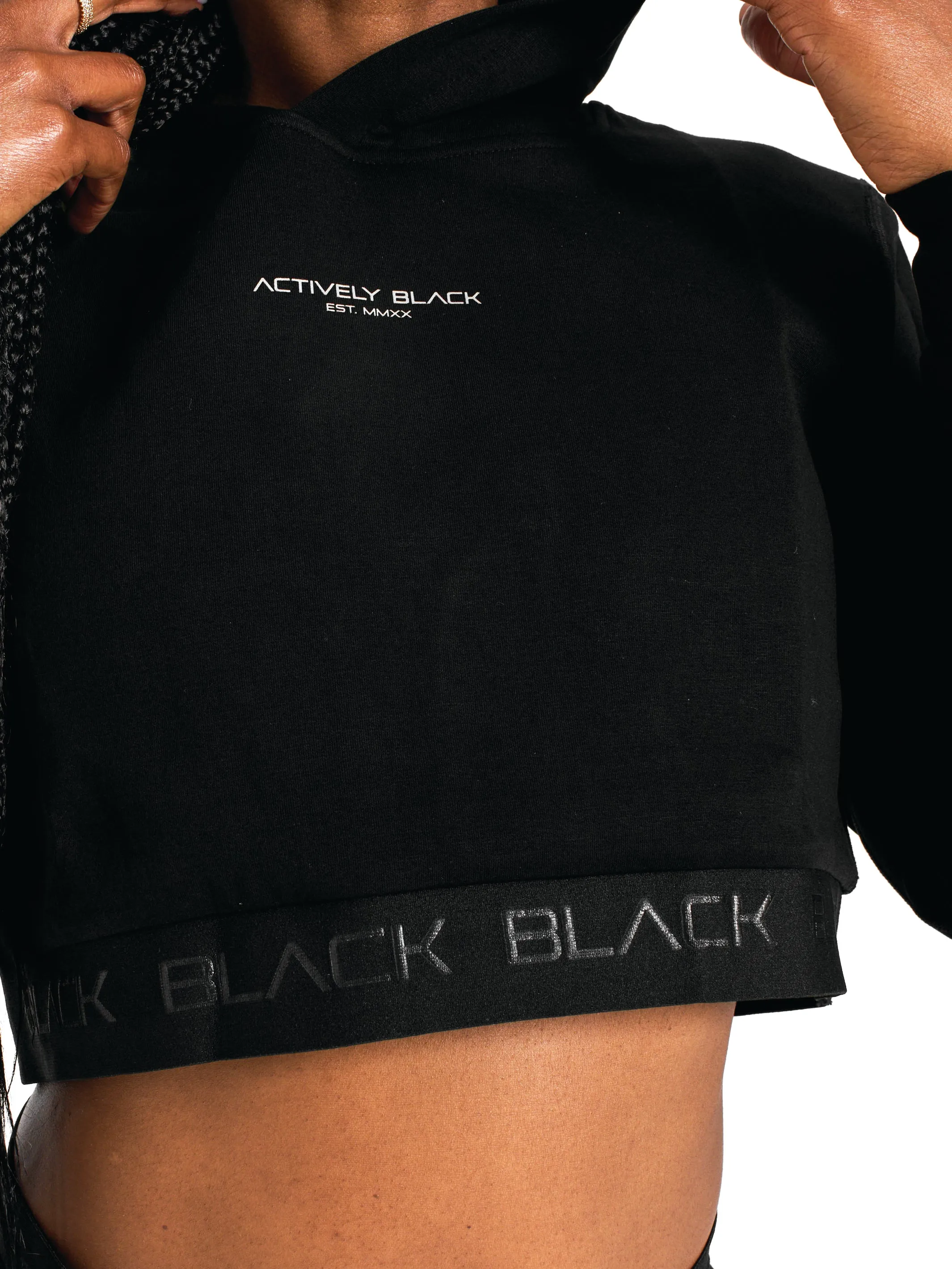 Women's Black Band Crop Hoodie