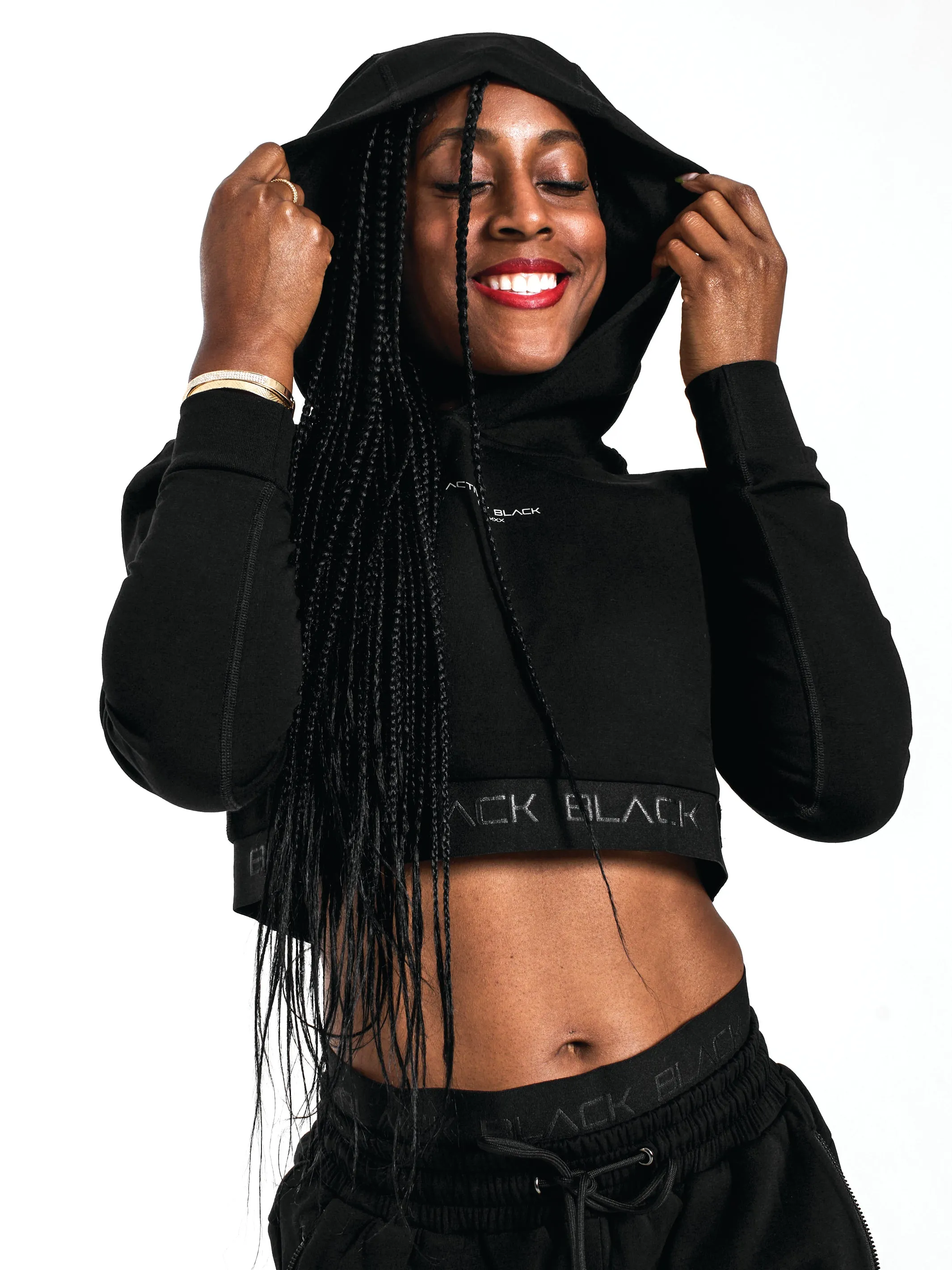 Women's Black Band Crop Hoodie