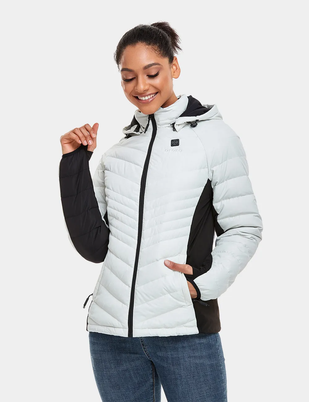 Women's Heated Down Jacket - Black/White