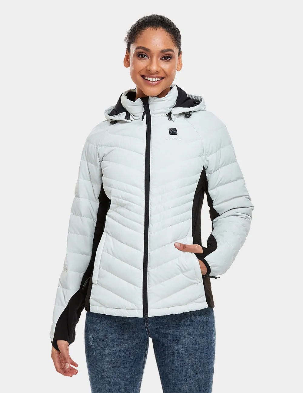 Women's Heated Down Jacket - Black/White