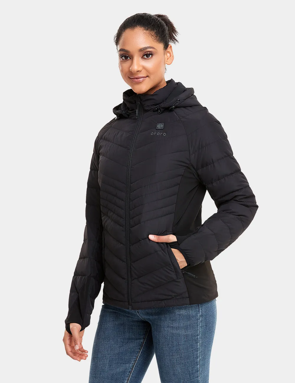 Women's Heated Down Jacket - Black/White