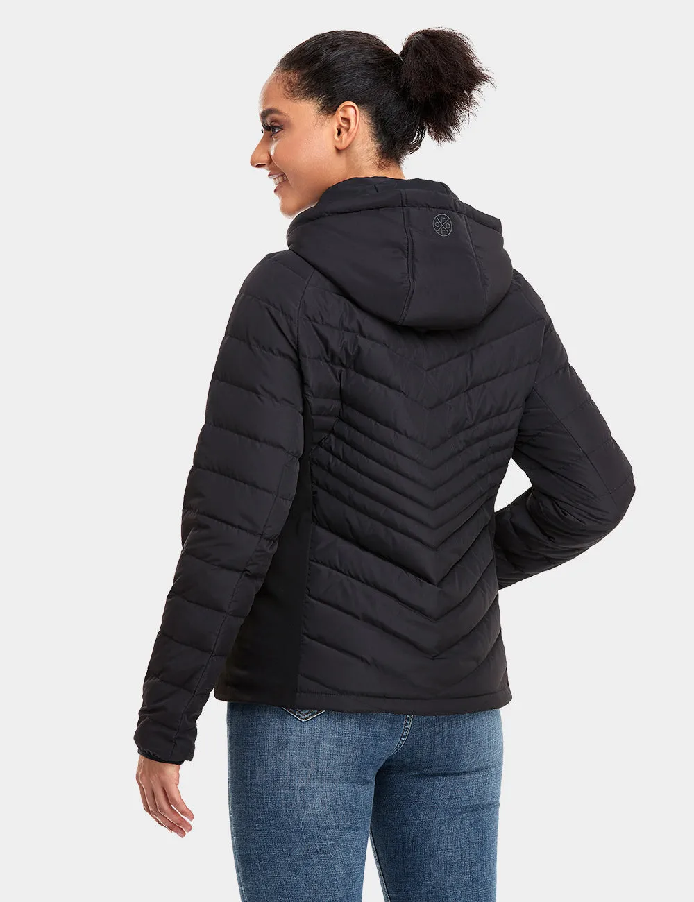 Women's Heated Down Jacket - Black/White