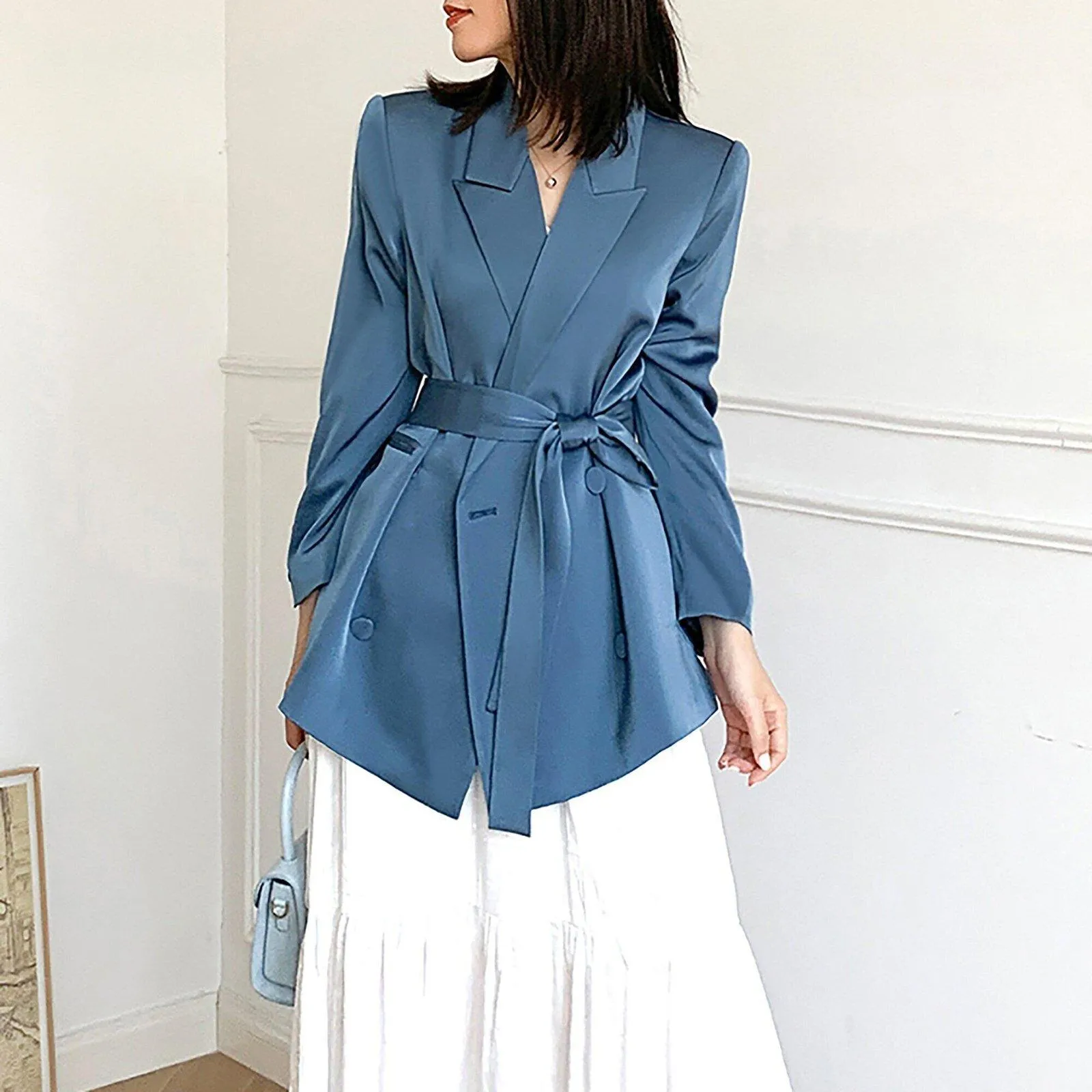 Women's Satin Blazer Coat,Blue Satin Blazer Suit,Oversize Blazer Suit,Gray Satin Blazer Suit,Casual Blazer Coat,Wedding guest Suit women