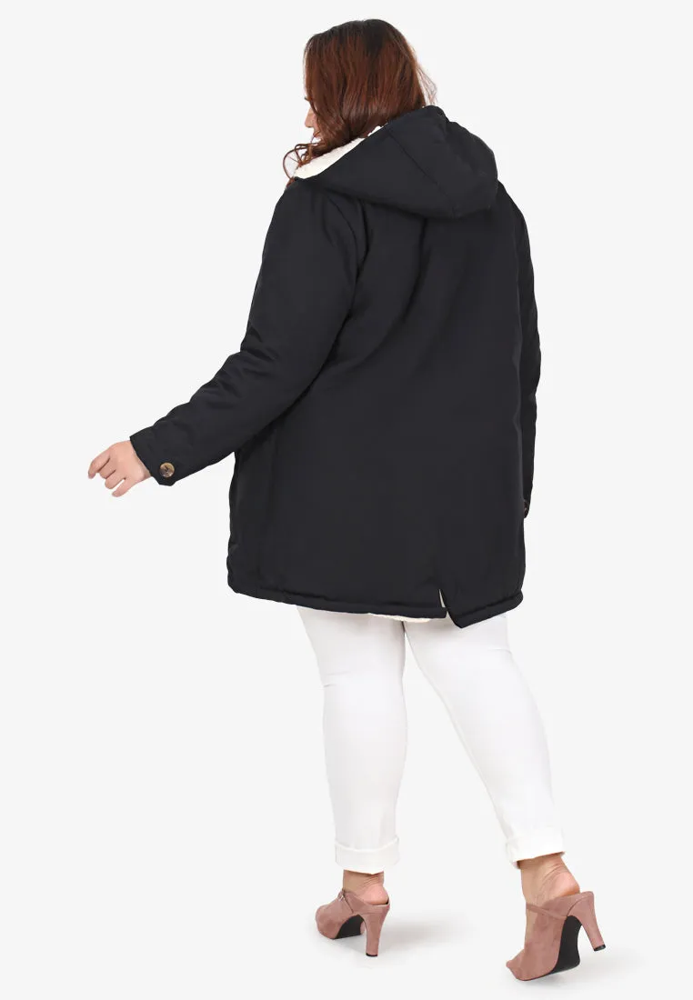 Wynter Warm Lined Winter Puffy Hoodie Jacket - Black