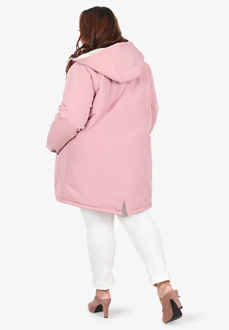 Wynter Warm Lined Winter Puffy Hoodie Jacket - Soft Pink