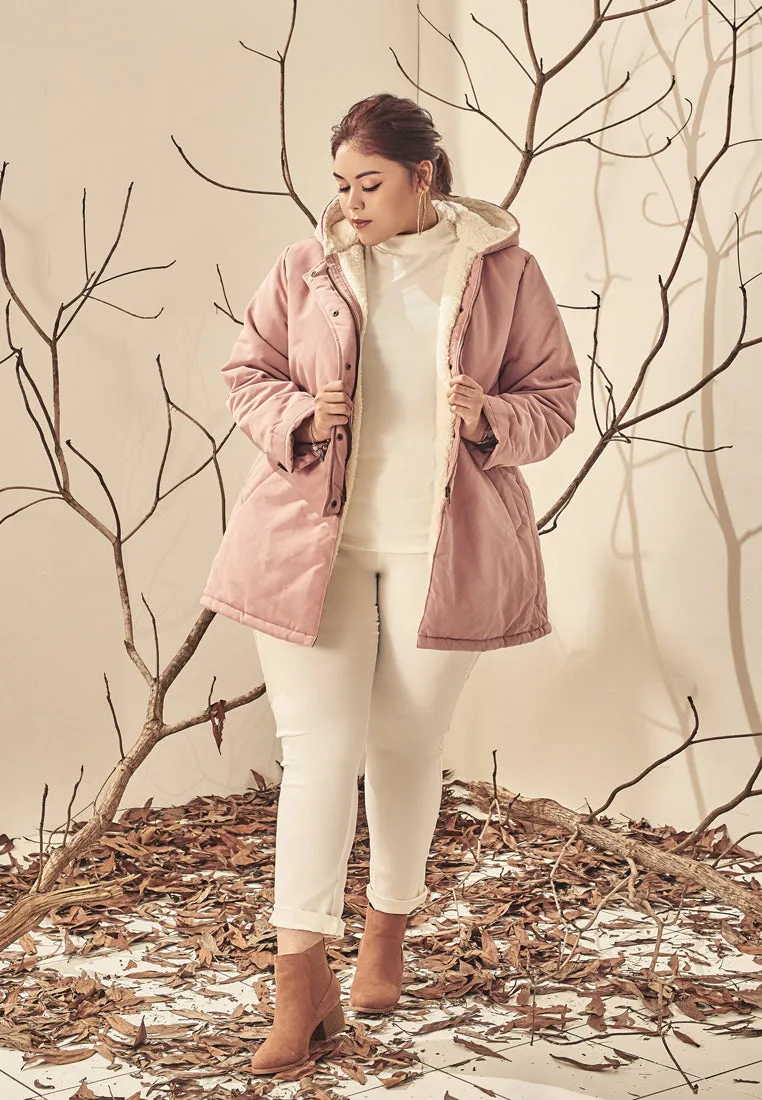 Wynter Warm Lined Winter Puffy Hoodie Jacket - Soft Pink