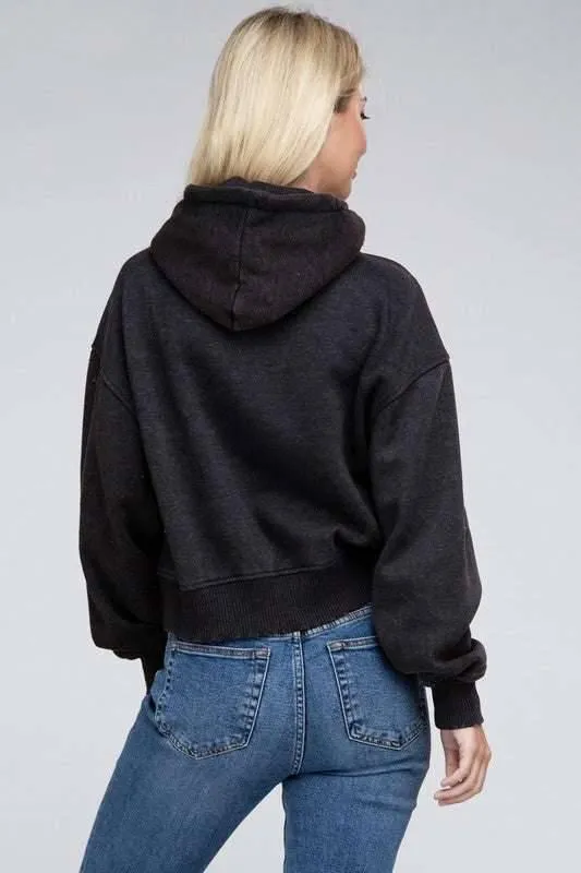 Zenana Acid Washed Cropped Hoodie