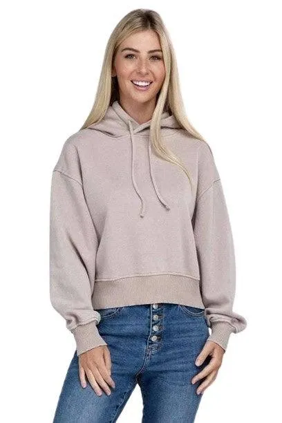 Zenana Acid Washed Cropped Hoodie