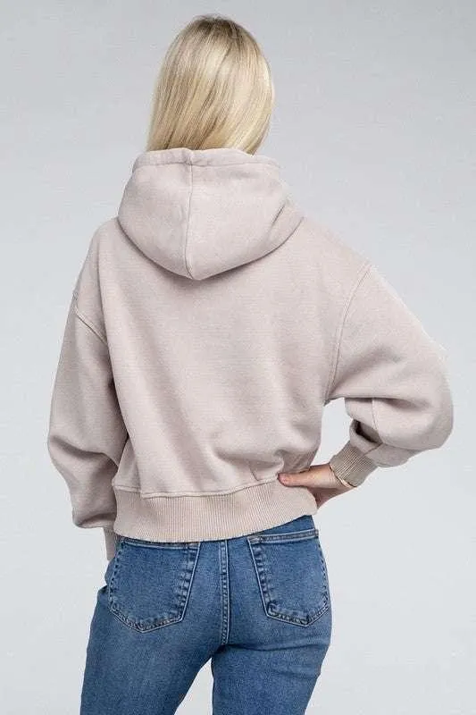 Zenana Acid Washed Cropped Hoodie